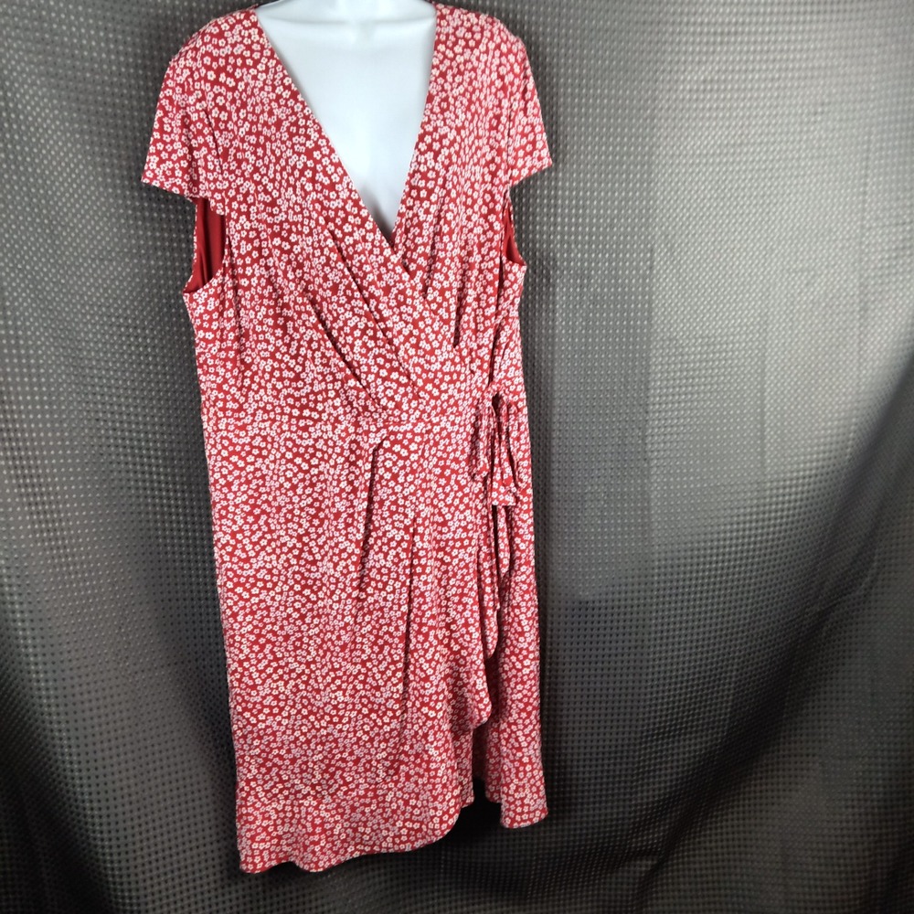 Jessica Howard Red White Floral Faux Wrap Dress Plus Size 24W Short Sleeve Midi - Picture 2 of 16